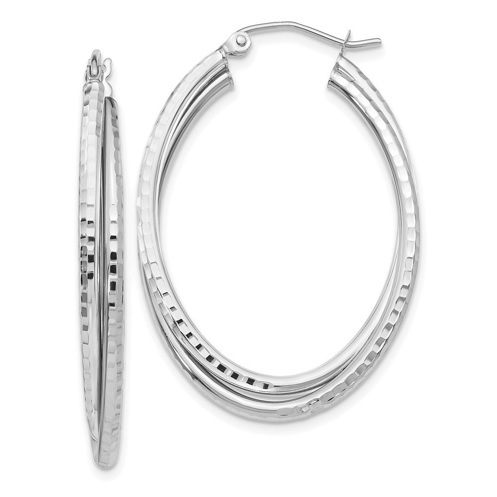 14k White Gold Diamond-Cut Polished Oval Hoop Earring 37.25 L X 25.5 Mm W